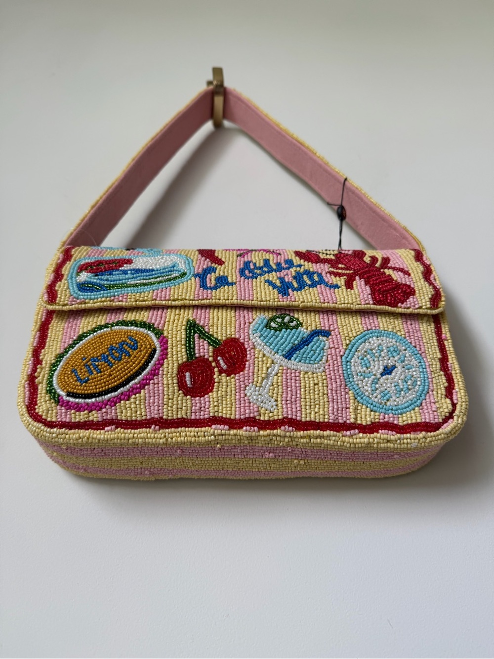 Viral beaded La Dolce Vita yellow striped Shoulder Bag - Picture 3 of 8